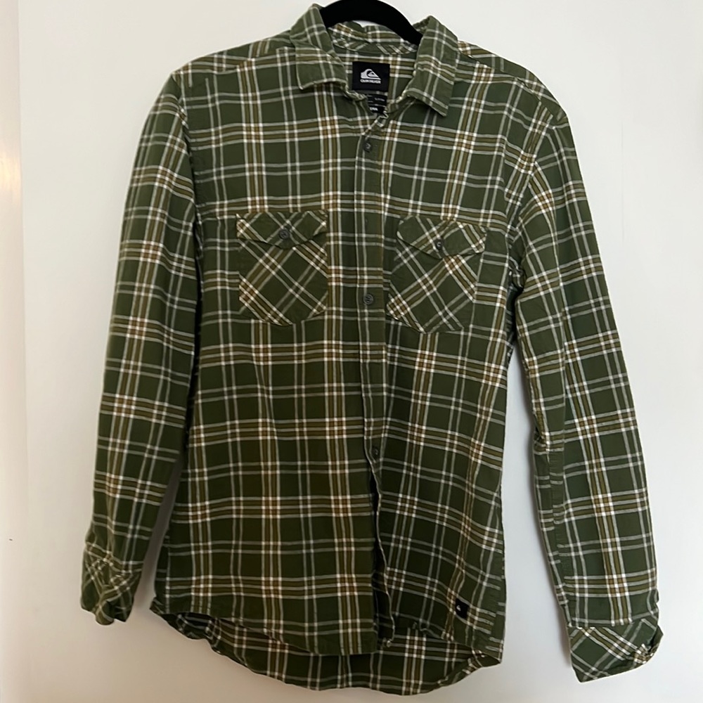 Men’s Green Plaid Quiksilver Button Down Shirt, Size Small